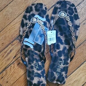Leopard Print Sandals with Gold Accents, Size 10.  Brand New With Tags